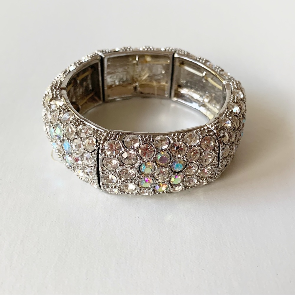 Rhinestone Crystal Silver Tone Statement Bracelet - image 5